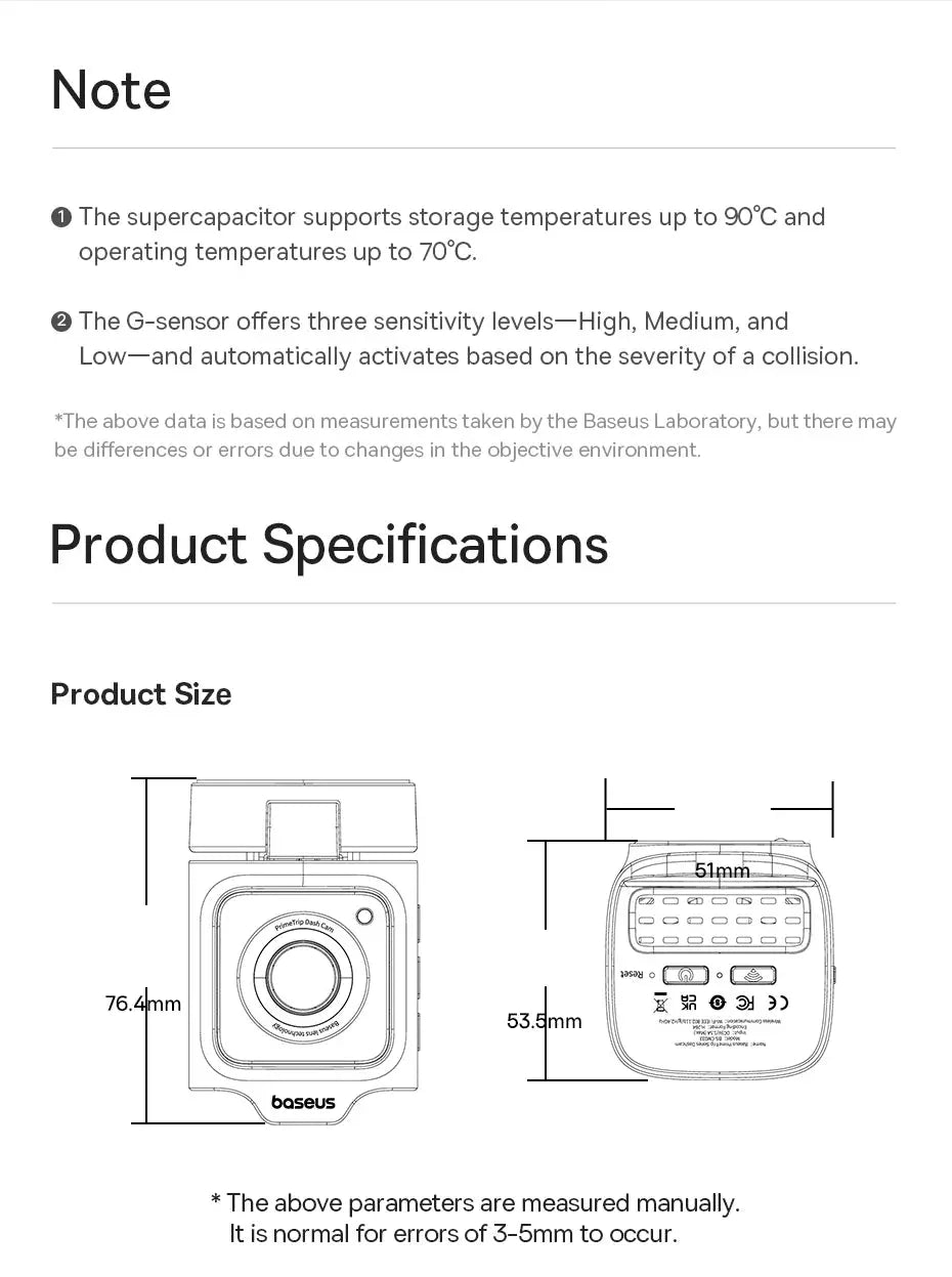Baseus 3K Dash Cam VD1 Front and Rear Cam HD Built-in GPS Galileo Supercapacitor Car DVR Car Camera Recorder Support 24H Parking Ai-TechWorld 