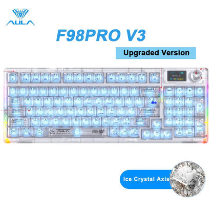 AULA F98PRO Wireless Mechanical Keyboard Transparent Keycaps RGB Backlit Custom 2.4G Hot Swappable Gaming Keyboard With Screem Ai-TechWorld   ai-techworld