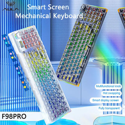 AULA F98PRO Wireless Mechanical Keyboard Transparent Keycaps RGB Backlit Custom 2.4G Hot Swappable Gaming Keyboard With Screem Ai-TechWorld   ai-techworld