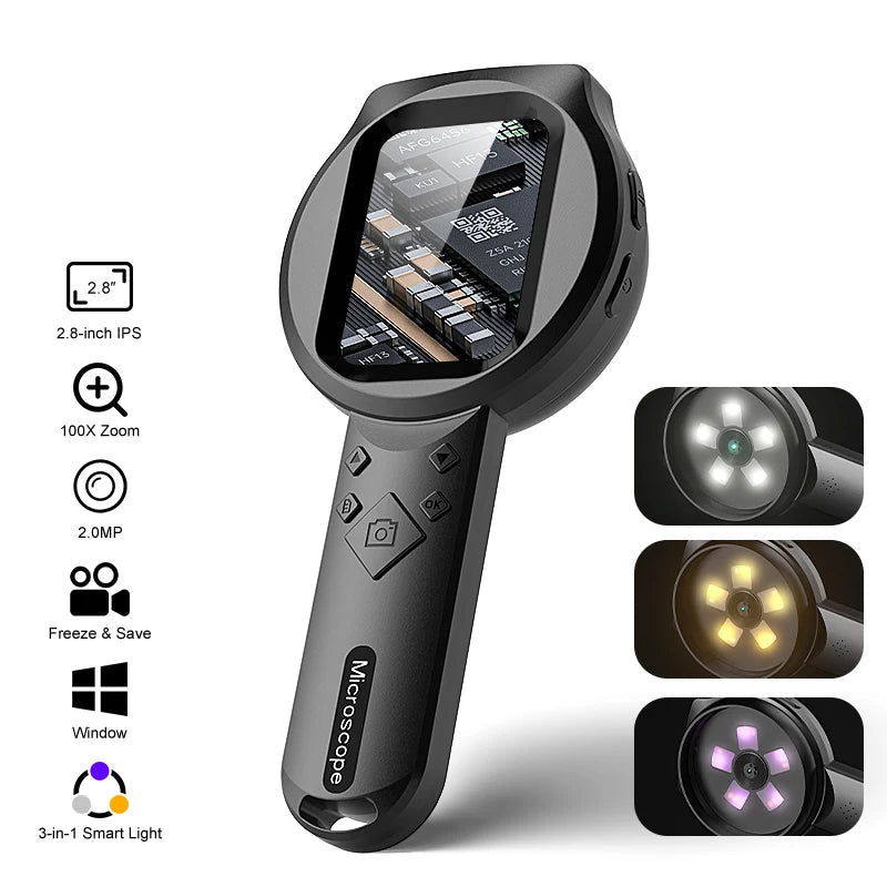 2.8'' IPS Digital Magnifier HD 1080P 100X Portable Microscope Handheld Mignifying Glass for Electronics Repair Check Jewelry Ai-TechWorld 