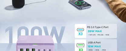 100W 6-Port GaN Quick Charge Hub - PD 3.0 Type C and USB A Charging Case - for Cell Phone Tablet Laptop Ai-TechWorld 