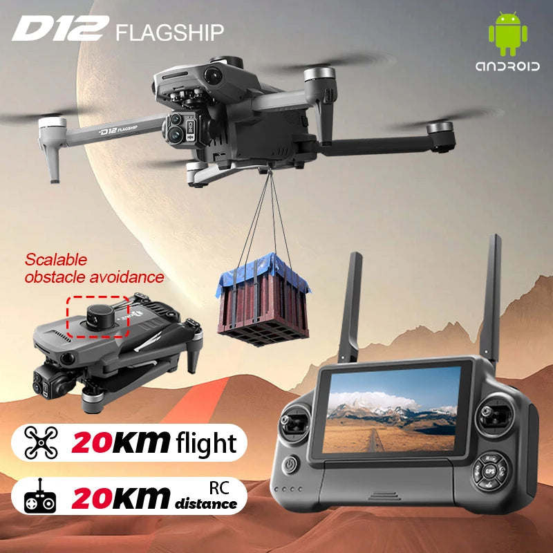 New D12 GPS Drone 3-Axis Gimbal With Touch Screen Profesional 8K HD Camera FPV Obstacle Avoidance Brushless Dron Toy for adult ﻿ Ai-TechWorld 