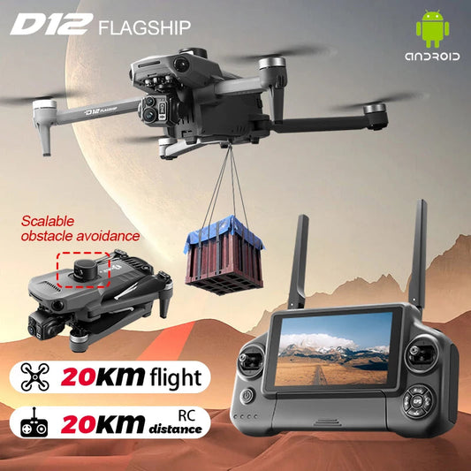 New D12 GPS Drone 3-Axis Gimbal With Touch Screen Profesional 8K HD Camera FPV Obstacle Avoidance Brushless Dron Toy for adult ﻿ Ai-TechWorld 