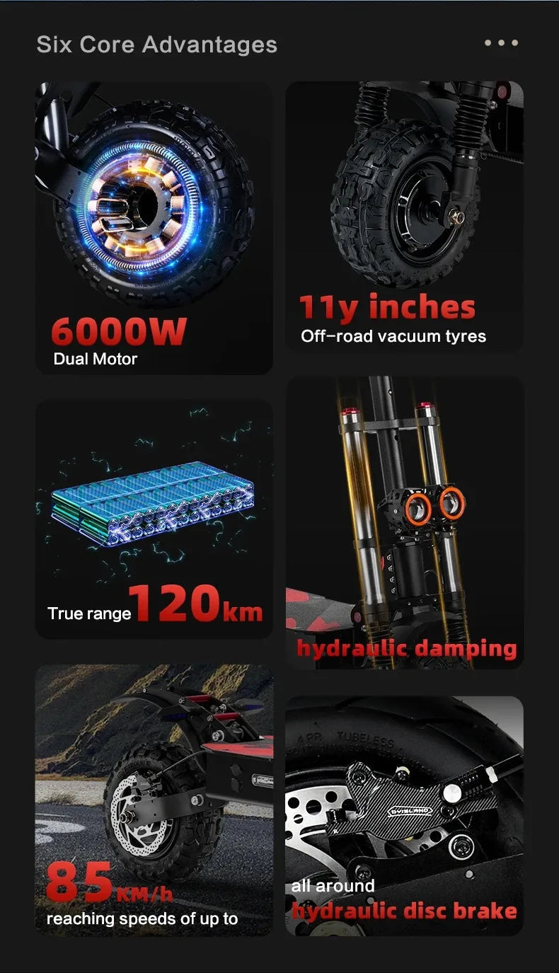 Boyueda S3 EScooters 6000W Dual Motor 60V38ah Hydraulic Oil Brake Electric Scooter Aldult 11 Inch Off-road Vacuum Tire E-Scooter Ai-TechWorld 