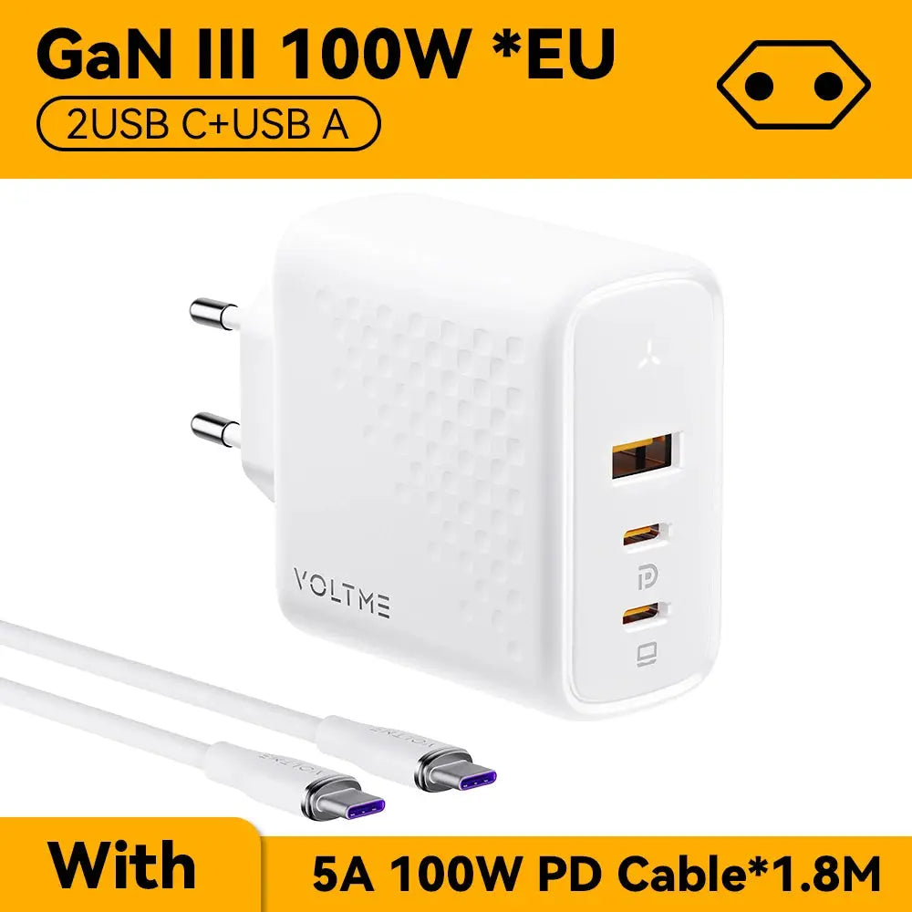 VOLTME 100W GaN Charger For Macbook Tablet USB Type C Charger Fast Charging Charger For iPhone 15 14 13 12 Quick Charge 4.0 3.0 Ai-TechWorld 
