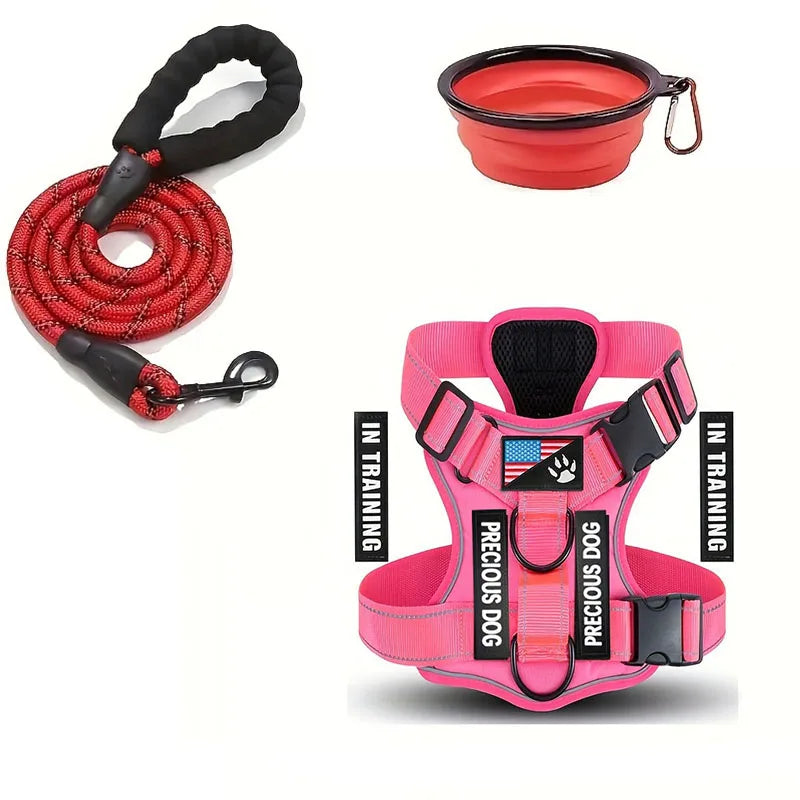 Service Dog Harness & Leash Set with 1pc Folding Bowl Reflective Adjustable Dog Vest Harness Soft Oxford Pet Harness For Small M Ai-TechWorld 