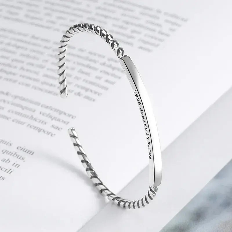 Retro Tibetan Six-Character Mantra Bracelet Scripture Lotus Opening Silver Plated Bracelet Twisted Line Men\\\'s Cuff Bracelet Ai-TechWorld 