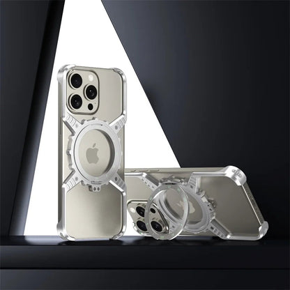 360° Stand X-shaped Mechanical For iPhone 17 14 13 15 16 Pro Max Plus gear Aluminium Magnetic Frameless Noctilucent Phone Cover Ai-TechWorld 