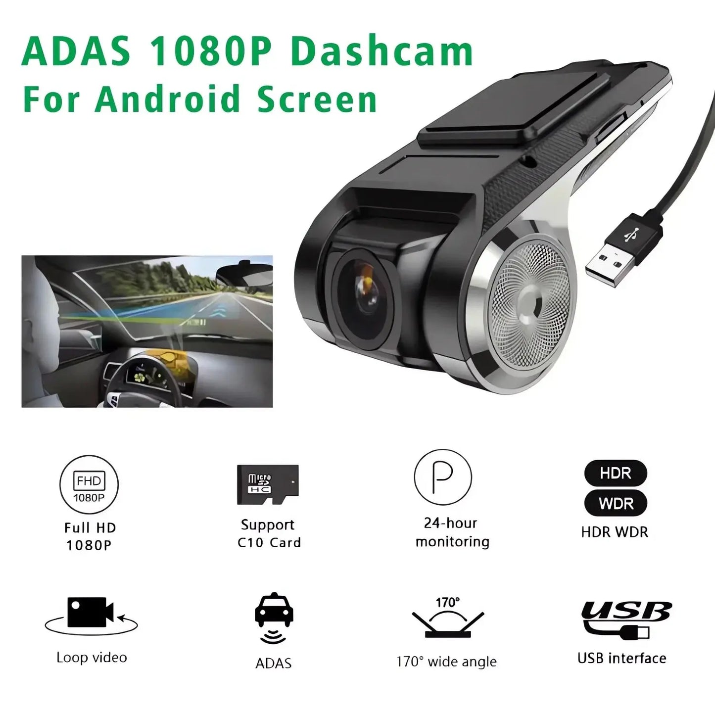 USB Car DVR For Android Media Navigator Dash cam HD Camera Driving Recorder Comes with ADAS Driving Assistance Function Ai-TechWorld 