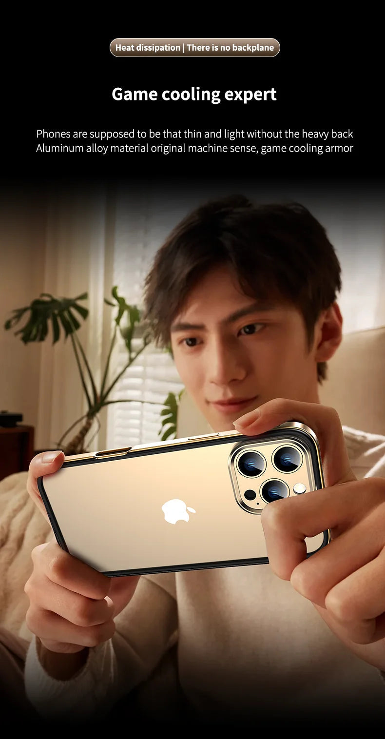 Camera Protection + Hybrid Silicone Frame Aluminum Metal Phone Case For iPhone 17 16 15 Pro Max 14 13 Better Heat Bumper Ai-TechWorld 