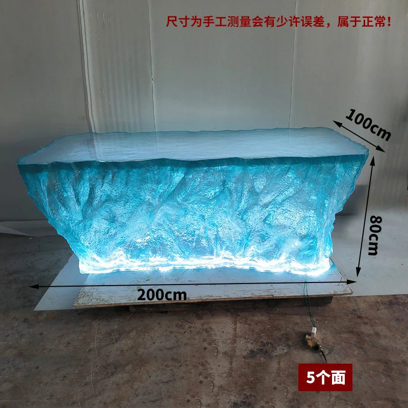 Premium Light Luxury Transparent Resin Hotel Front Desk Restaurant Villa Kitchen Partition Luminous Crystal Glacier Island Table Ai-TechWorld 