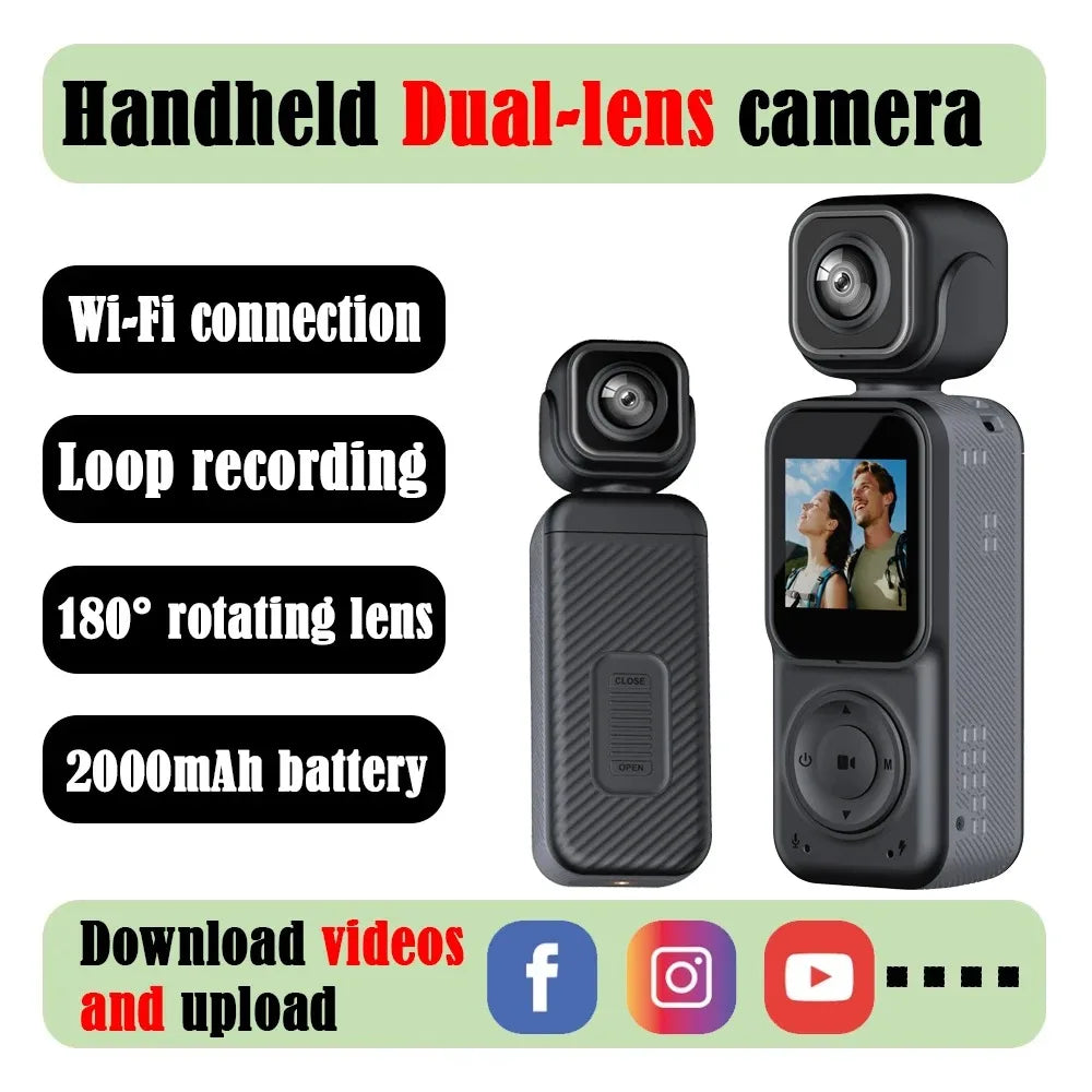 4K Dual lens Pocket Camera WIFI Vlog Camera Outdoor DV 180° Rotatable Anti-shake Bodycam Sports Action Portable Recorder Ai-TechWorld 
