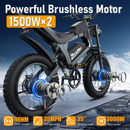 ZorixBike R8 Pro Electric Off-Road Bike 20x4" 3000W 35Mph 80Mile 48V 23Ah,7 Speed Wide Tire All Terrain E-Bike For Adult Ai-TechWorld 