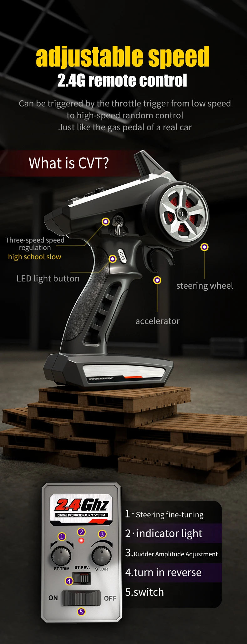 Teeggi 16101 /16102 PRO 1:16 High Speed RC Car With LED Light Drift 70KM/H 4WD RC Off-Road Car Monster Truck Toy For Kid Gifts Ai-TechWorld 