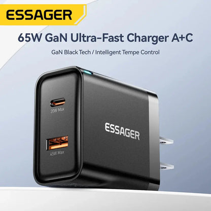 Essager 65W GaN Charger USB PD Type C Fast Charging  Phone Adapter QC3.0 For iPhone 16 Pro Max Samsung Galaxy S23 Xiaomi Huawei Ai-TechWorld 