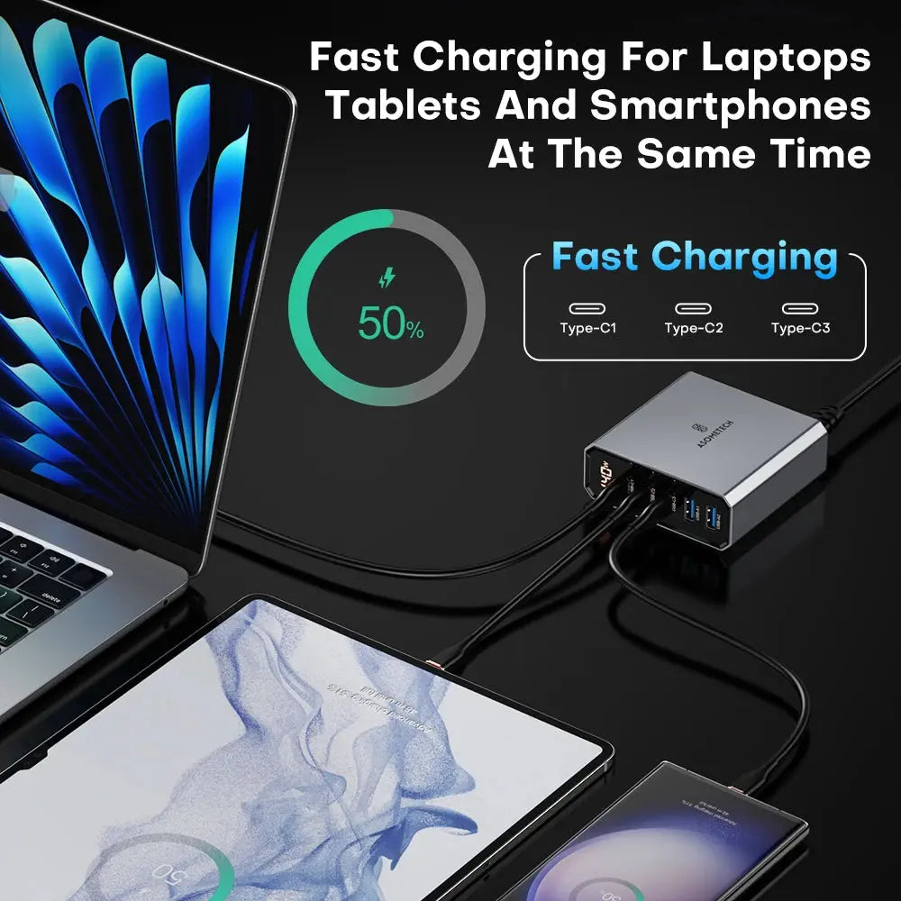 ASOMETECH 140W GaN USB Type C Fast Charger Multiple Ports QC4.0 PD Quick Charger For Macbook Laptop Tablet iPhone 14 Samsung S23 Ai-TechWorld 