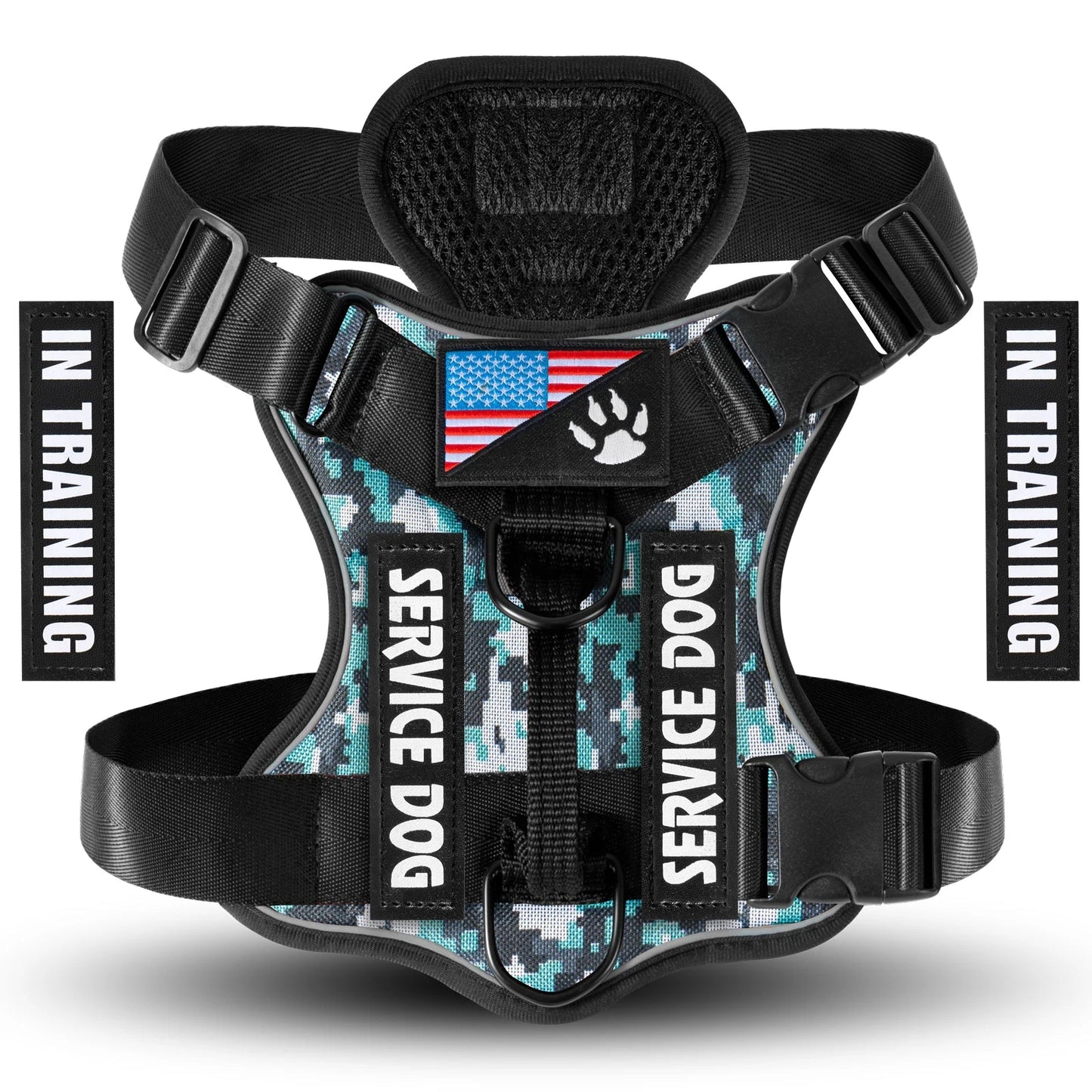 Service Dog Harness, Reflective Dog Vest Harness with 5 PCS Patches, Adjustable Soft Oxford Pet Harness, Inner Layer Mesh, Easy Ai-TechWorld 