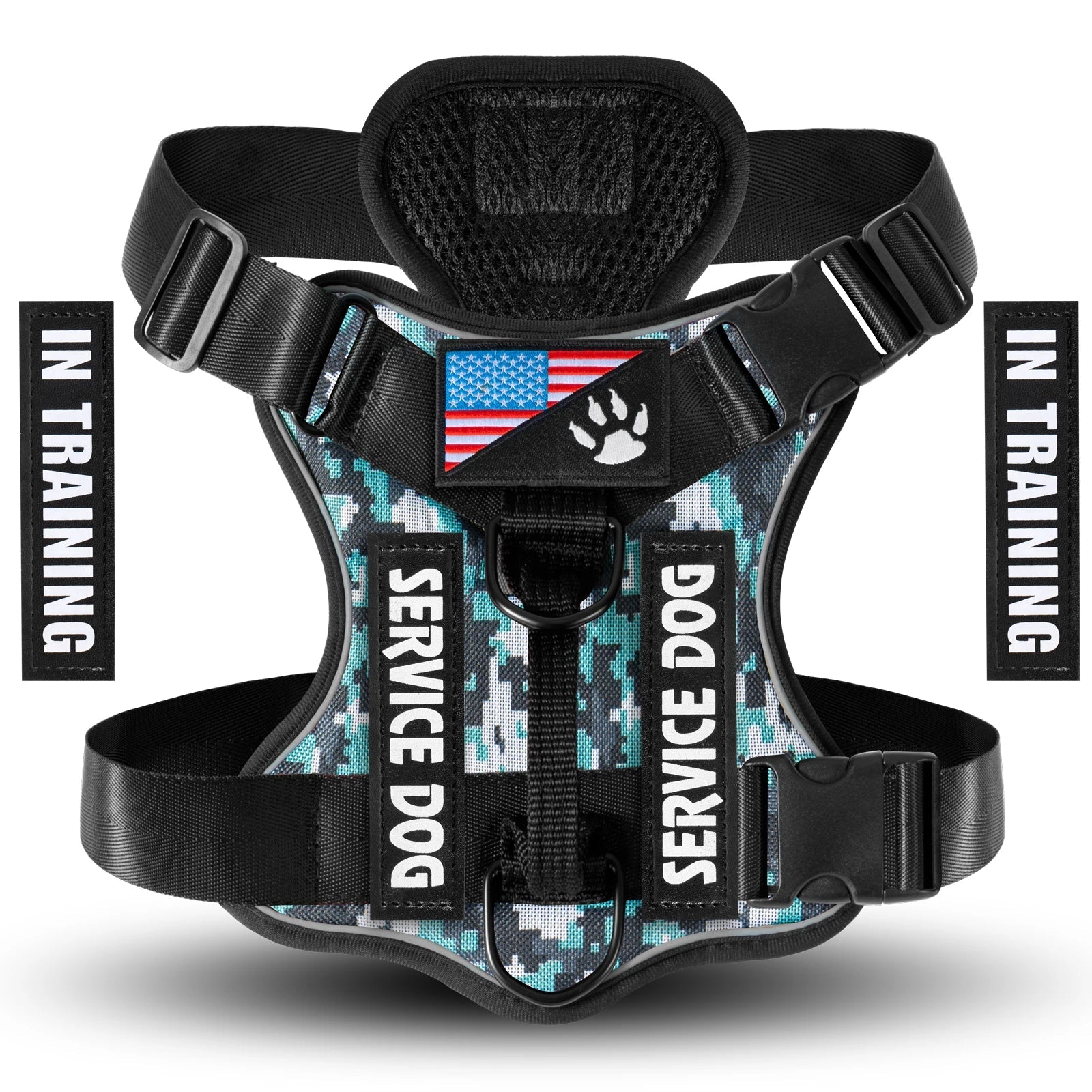 Service Dog Harness, Reflective Dog Vest Harness with 5 PCS Patches, Adjustable Soft Oxford Pet Harness, Inner Layer Mesh, Easy Ai-TechWorld 