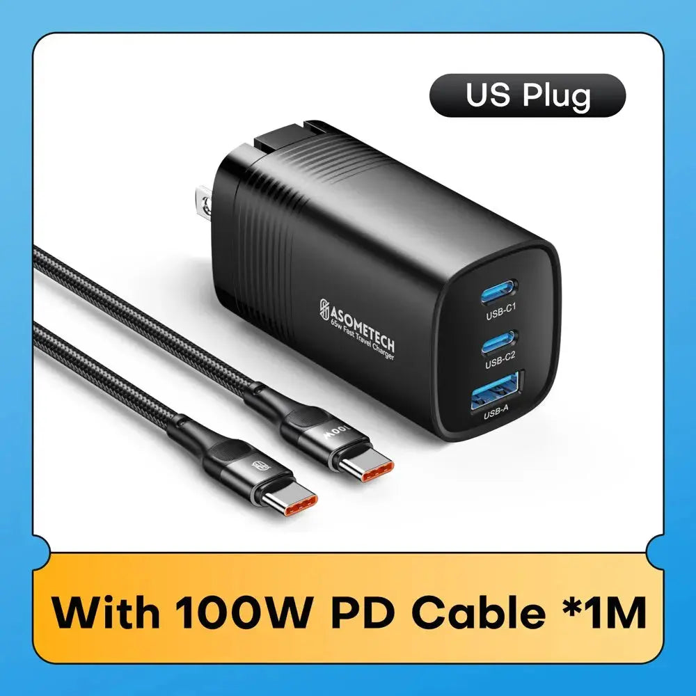 ASOMETECH GaN USB Type C Charger 65W 45W PPS PD QC4.0 Quick Charger For Macbook Laptop IPAD Tablet iPhone 16 Samsung S23 Ultra Ai-TechWorld 