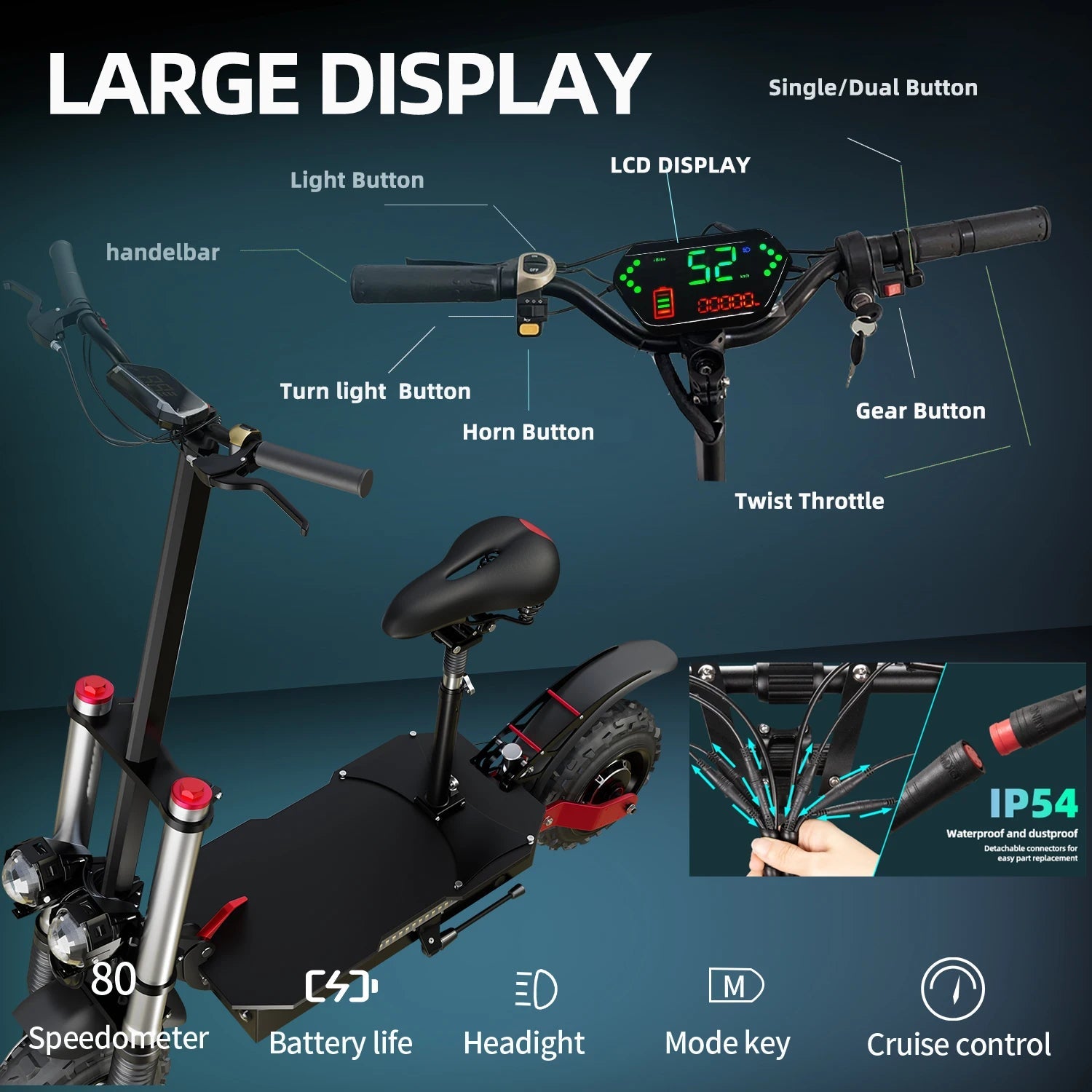 48-72V Electric Scooter for Adults 90KM/H 10-11''Tubeless Off Road Tire Hydraulic / SpringSuspension Foldable Escooter with Seat Ai-TechWorld 