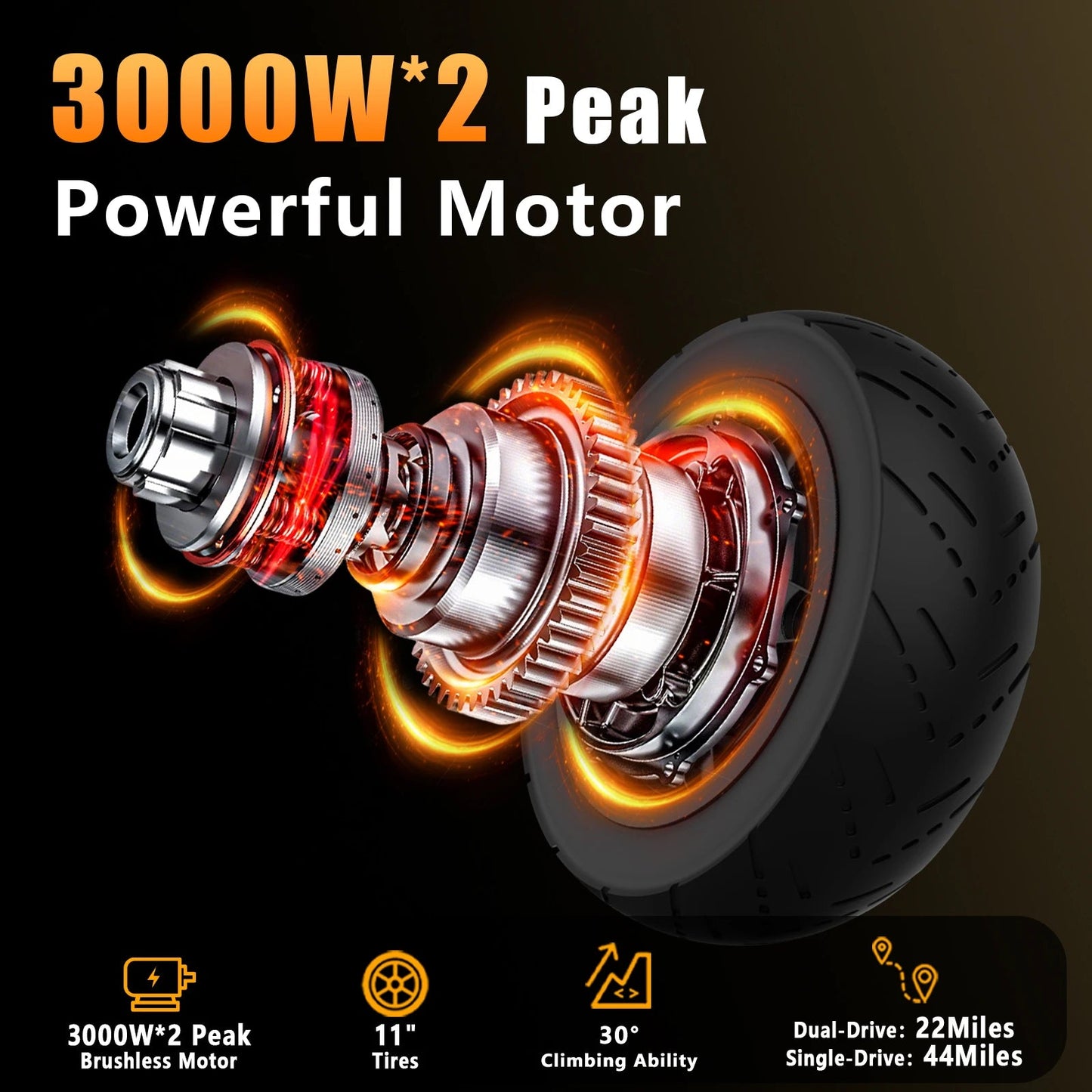 Terrosor 3000Wx2 Adult Electric Scooter Dual Motor Top Speed 50MPH,60V35AH, 11-inch Off-Road Tires Sport Folding EScooter Ai-TechWorld 