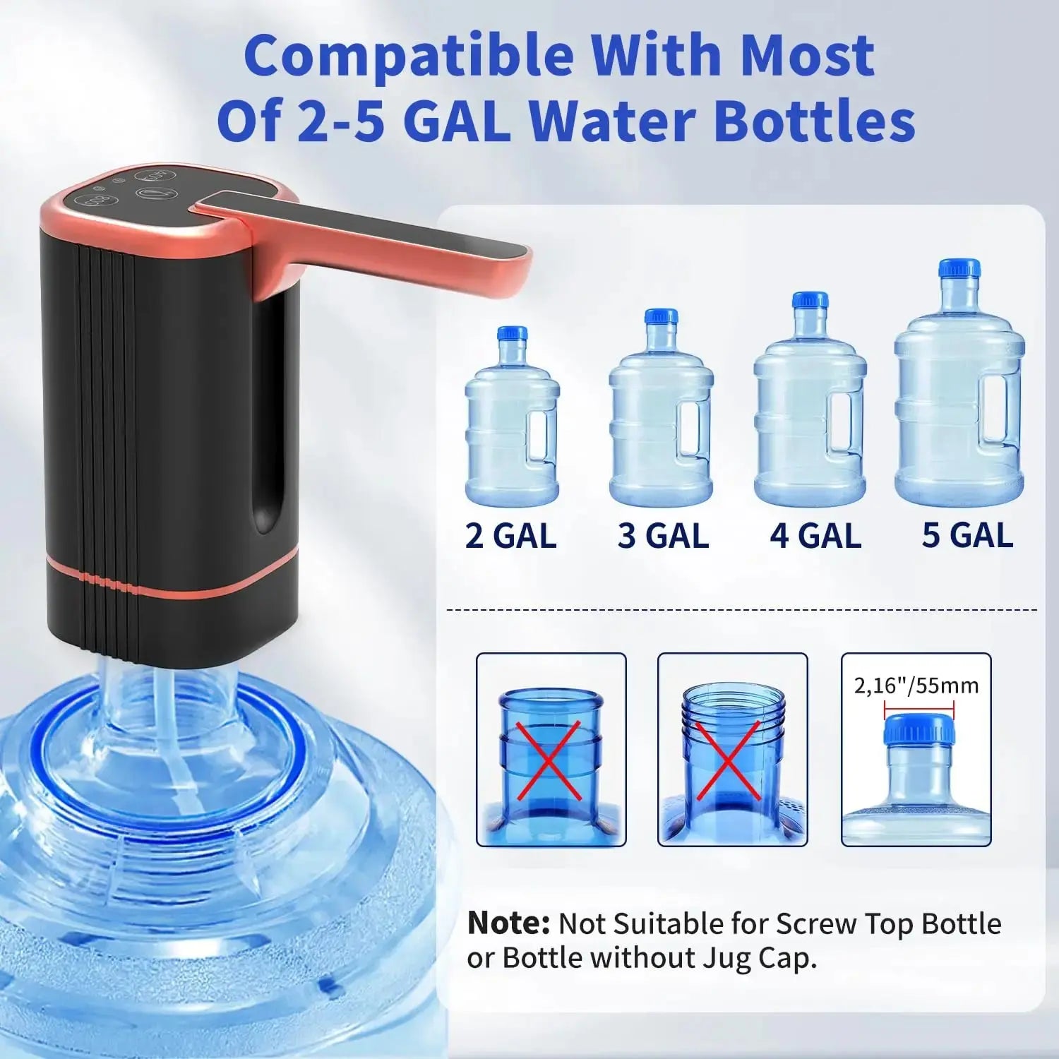 Water Dispenser Bottle Pump, Electric Water Pump for Universal 2-5 Gallon Bottle, Portable USB Charging Drinking Water Dispenser Ai-TechWorld 