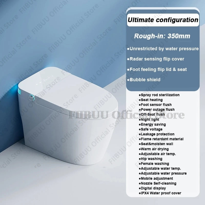 Luxury Smart Toilet Built In Water Tank Toilet Heated Seat Elongated Toilet Blackout Food flush Night Light Built-in Bidet Seat Ai-TechWorld 