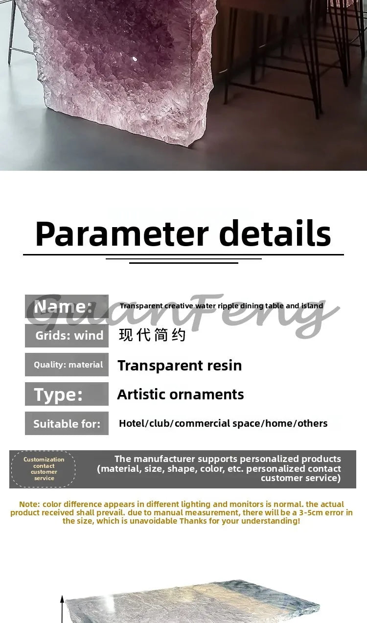 Premium Light Luxury Transparent Resin Hotel Front Desk Restaurant Villa Kitchen Partition Luminous Crystal Glacier Island Table Ai-TechWorld 