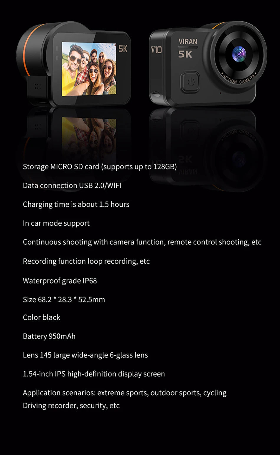 CERASTES V10 5K Action Camera Electronic Image Stabilization 2" Touch LCD 4K Waterproof Action Camera Dashcam Motion Detection Ai-TechWorld 