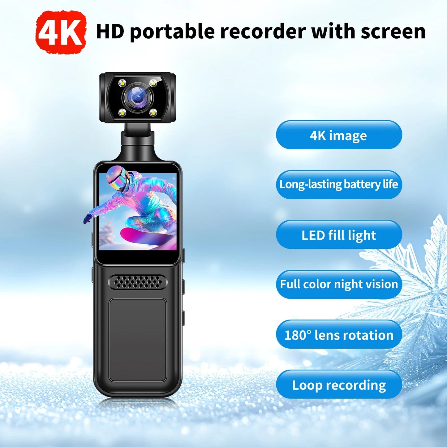 4K HD Handheld Pocket Camera 180 ° Rotating Mini Portable Camera Wearable Night Vision Outdoor Sports Camera 2025 New Ai-TechWorld 
