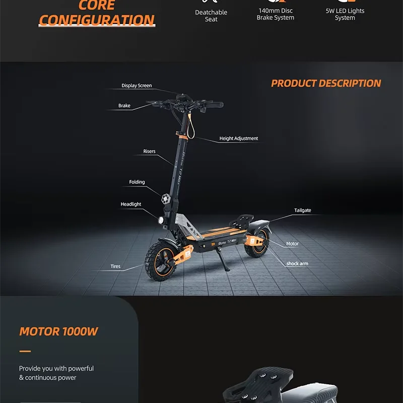 Ruitoo T2Max 1000W Nice design Electric Scooter Folding Two Wheel Scooter for Adults Ai-TechWorld 