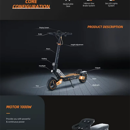 Ruitoo T2Max 1000W Nice design Electric Scooter Folding Two Wheel Scooter for Adults Ai-TechWorld 