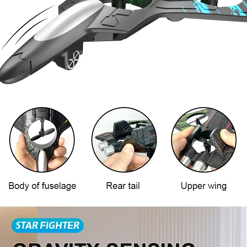 2.4G remote control fighter electric foam glider stunt tumbling UAV hovering helicopter with LED colorful lights aircraft model Ai-TechWorld 