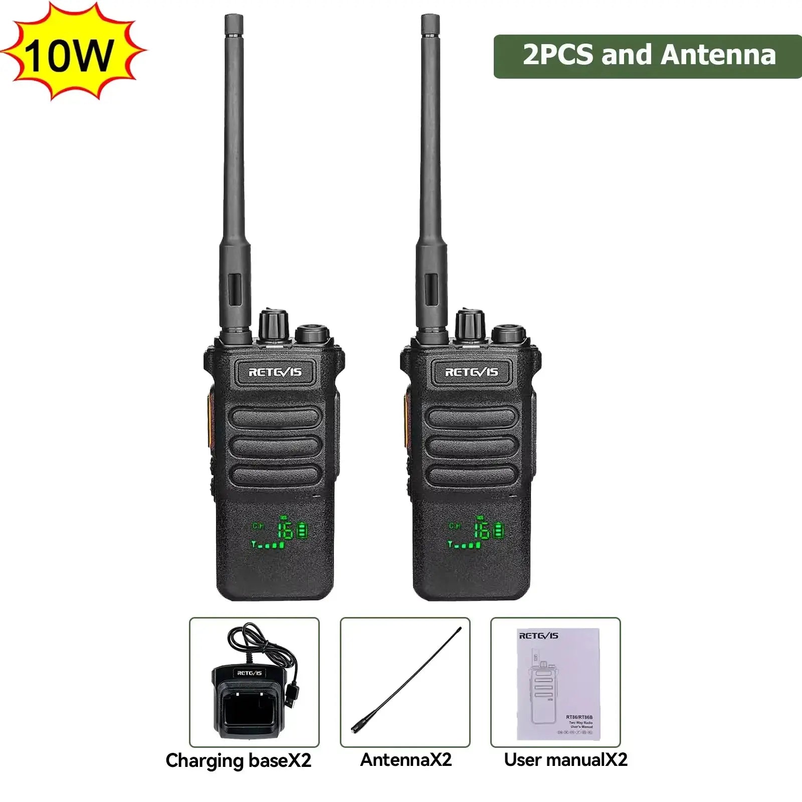 Retevis RT86 10W Walkie Talkie Professional Two Way Radio Long Range Walkie Talkie UHF Communication radio for Outdoor Business Ai-TechWorld 