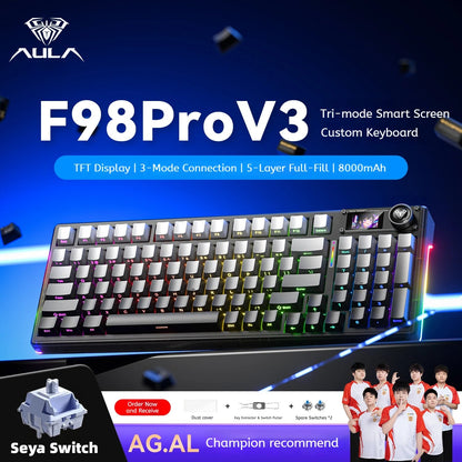 AULA F98 Pro V3 Mechanical Keyboard Custom RGB Backlight Wireless Bluetooth Gaming Keyboard With Screen and Knob Ai-TechWorld   ai-techworld