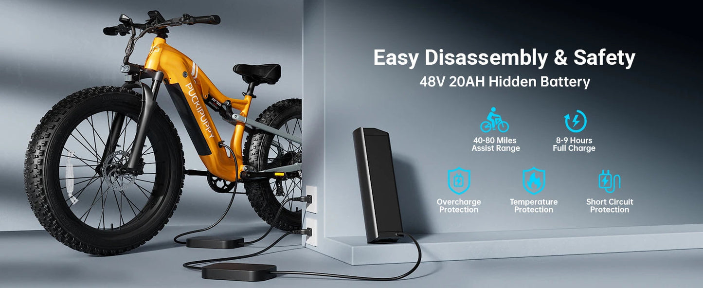 PUCKIPUPPY Labrador pro Electric Bike 1350W Peak 48V 20AH Battery Ebike 26" Fat Tire Electric Mountain Bike 2-Year Warranty Ai-TechWorld 