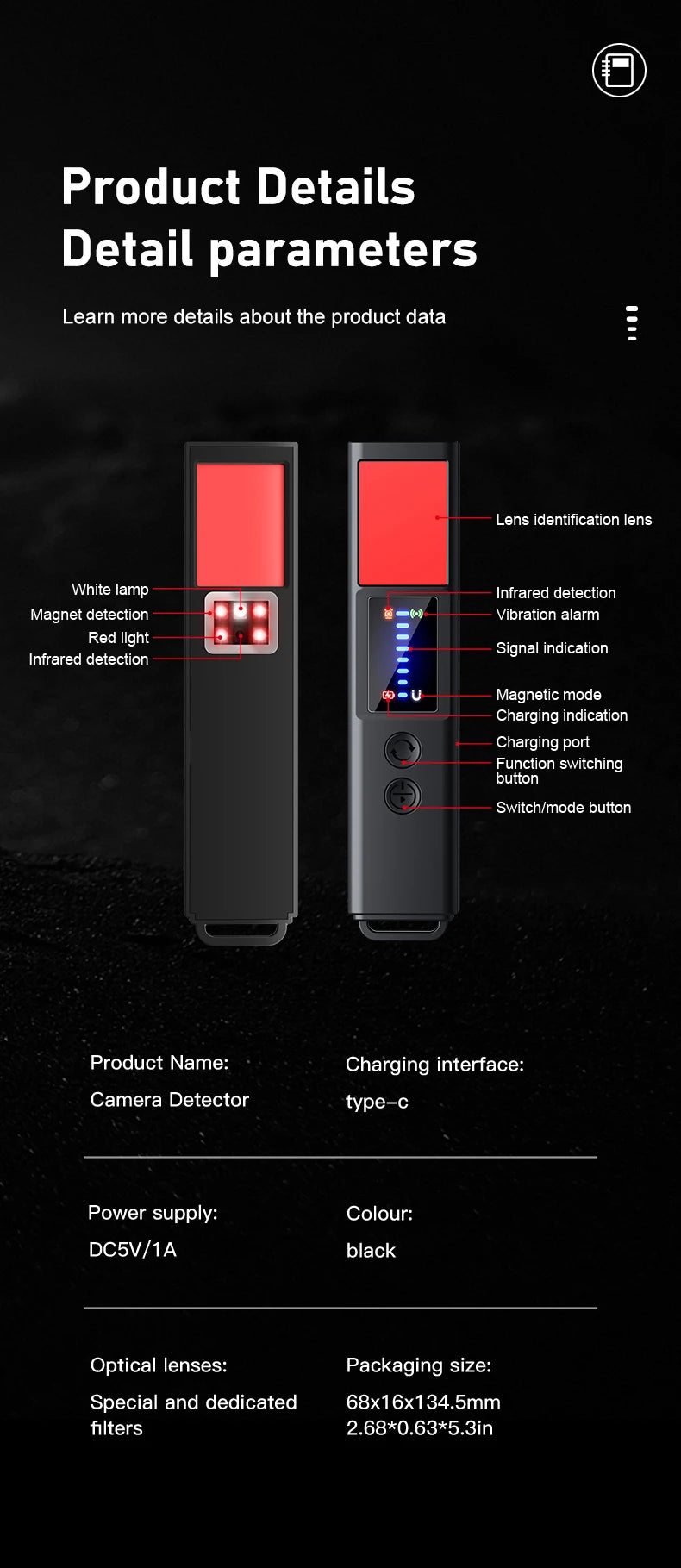 New signal detector anti-peeping camera viewfinder anti-peeping infrared scanner signal source anti-lost sound and light alarm Ai-TechWorld 