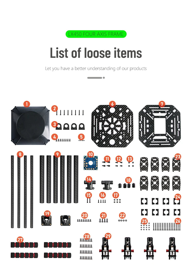 LX450 450mm full Carbon fiber Quadcopter Frame Umbrella shaped folding FPV Quad with Carbon Fiber Landing Skid F450 drone frame Ai-TechWorld 