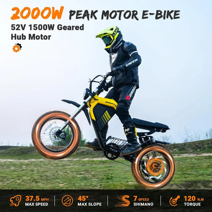Luckeep M5 MAX Electric Bike for Adults,2000W Peak Motor,37.5MPH, 52V 20AHBattery Ebike,80 Miles 20" Fat Tire Electric Dirtbike Ai-TechWorld 