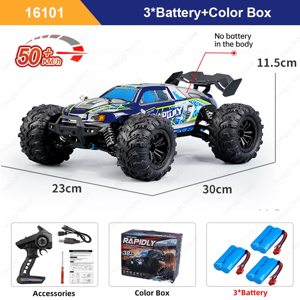 Teeggi 16101 /16102 PRO 1:16 High Speed RC Car With LED Light Drift 70KM/H 4WD RC Off-Road Car Monster Truck Toy For Kid Gifts Ai-TechWorld 