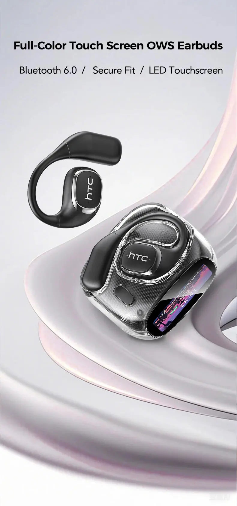Translator HTC NE11 Bluetooth 6.0 OWS Wireless Headphones Translation Earphones Full-Color Touch Screen Ultra Long Battery Life Ai-TechWorld 