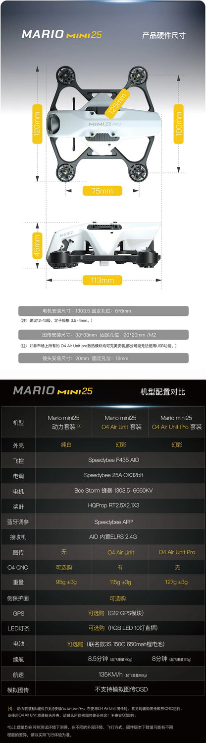Speedybee Mario Mini 25 Mini25 2.4Ghz 3S FPV Drone (F435 AIO FC and OX32bit 25A 4in1 ESC) Ai-TechWorld 