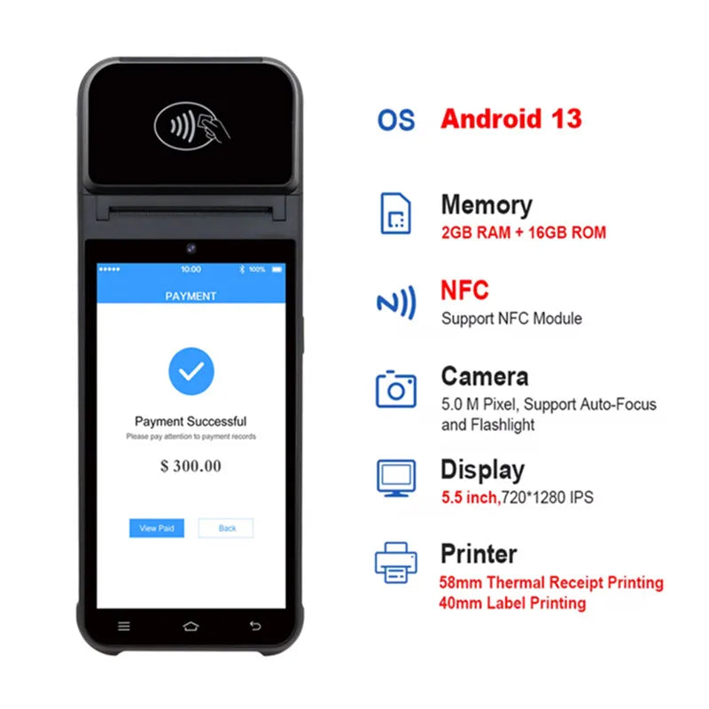 Z92 Android 13 Handheld Terminal POS Printer Portable 58mm Thermal Receipt Printer 4G Bluetooth NFC Ticket Bill POS PDA Ai-TechWorld 