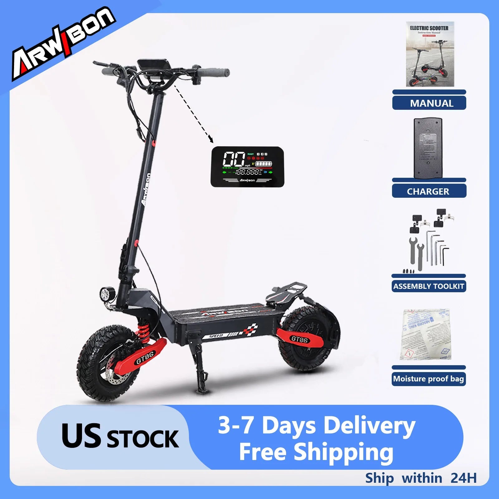 Arwibon GT06 1200W Foldable E-Scooter for Adults -Max Speed 30MPH, 48V 13AH/23.4AH, 11"Off-Road Tires | US Stock, Factory Direct Ai-TechWorld 
