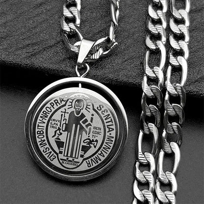 Colorful Crystal Saint Benedict Medal Necklace Women Men Stainless Steel Gold Color Chain Necklaces Jewelry San Benito N8391S05 Ai-TechWorld 