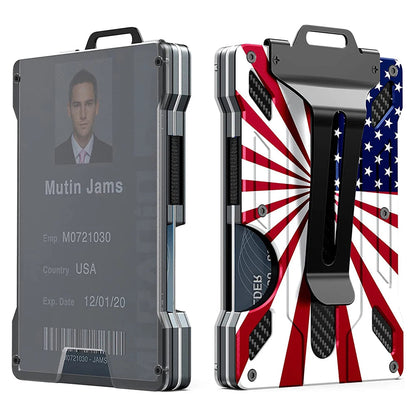 Wallet for Men Slim Aluminum Metal Money Clip with 1 Clear Window ID Badge Holder RFID Blocking Holds Up 15 Cards with Cash Clip Ai-TechWorld 