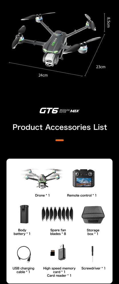 GT6 Professional Drone Long Range Flight Battery Quadcopter 4K HD Wifi Dron Aerial Photography Obstacle Avoidance Aircraft Ai-TechWorld 
