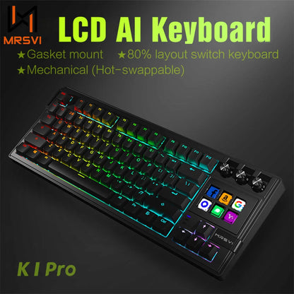 MRSVI K1 PRO Visual LCD AI Keyboard 80% Gaming Mechanical Keyboard Macro Red Axis Wired Detachable Cable RGB Backlight Hot Swap Ai-TechWorld   ai-techworld