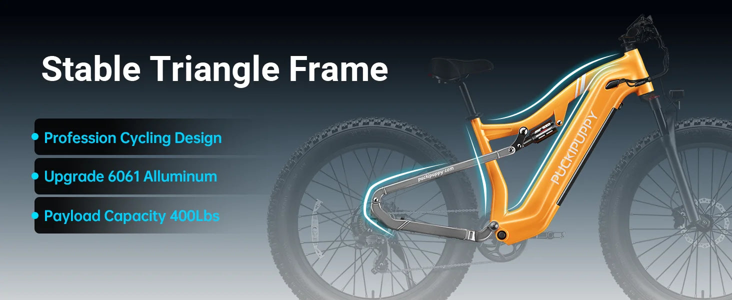 PUCKIPUPPY Labrador pro Electric Bike 1350W Peak 48V 20AH Battery Ebike 26" Fat Tire Electric Mountain Bike 2-Year Warranty Ai-TechWorld 