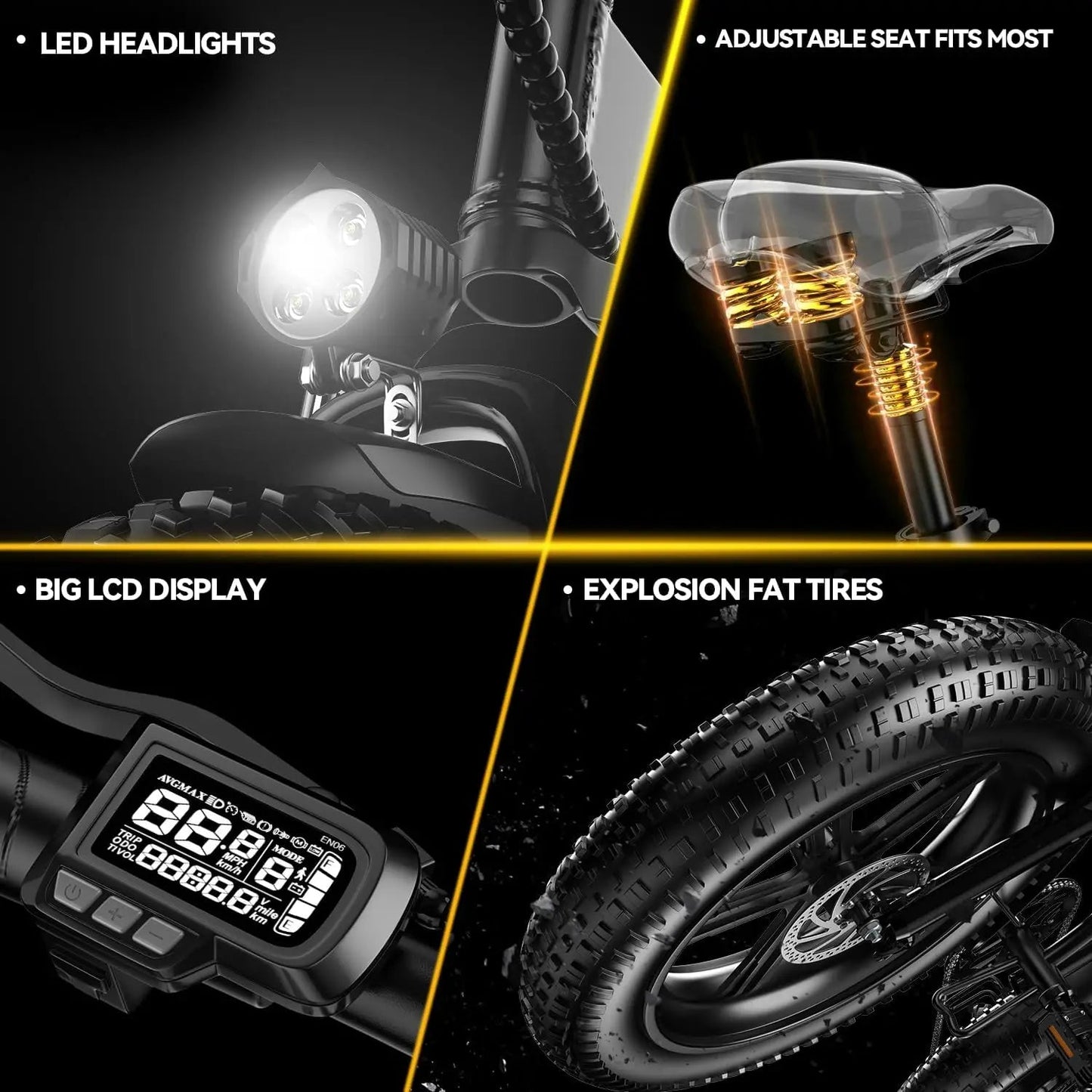 1000W Folding Electric Bike,48V 20.8AH Removable Battery EBike,30+MPH,80 Miles Max Range Electric Bike for Adults, 20" Fat Tire Ai-TechWorld 